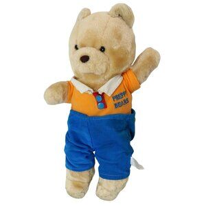 Vintage Preppy Bears Plush Stuffed Animal Toy Orange Polo Blue Corduroy Pants